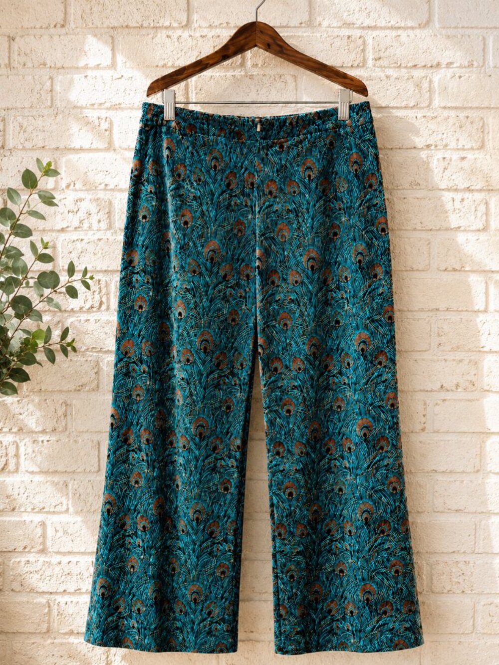 Dana Buchman 14P Teal Bronze Print Corduroy Straight Leg Pants Petite